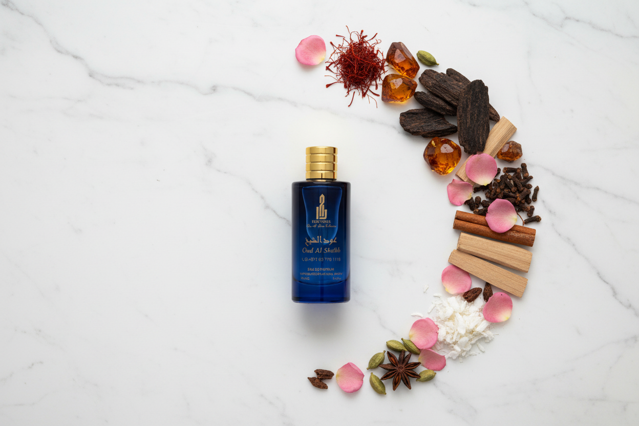OUD AL SHEIKH with Semi-Circle of Fragrance Notes