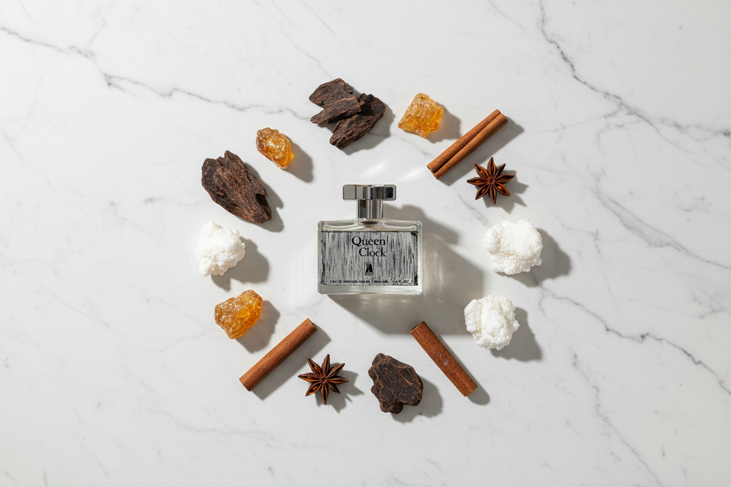 QUEEN CLOCK with Fragrance Notes on Marble