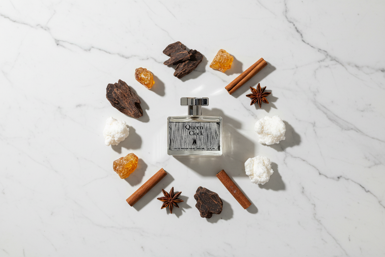 QUEEN CLOCK with Fragrance Notes on Marble