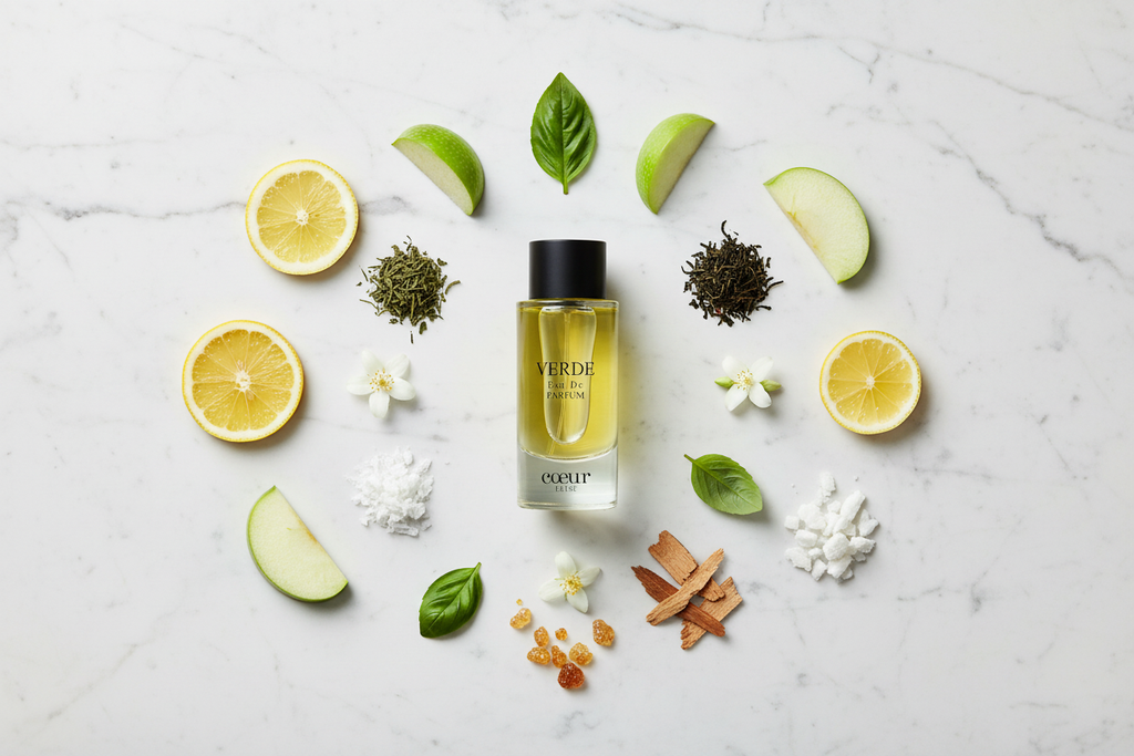 VERDE with Fragrance Notes on Marble