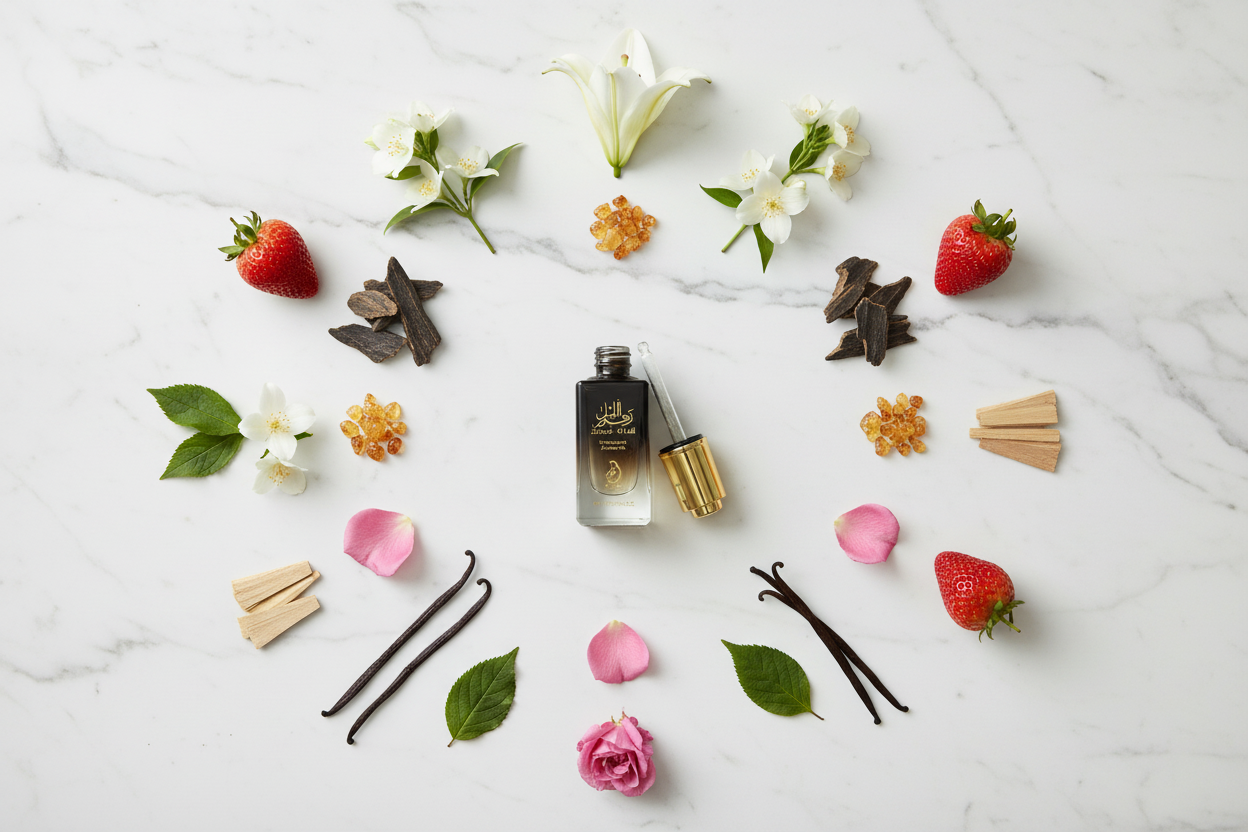 ZAHOOR AL LAIL on Flat Marble with Fragrance Notes